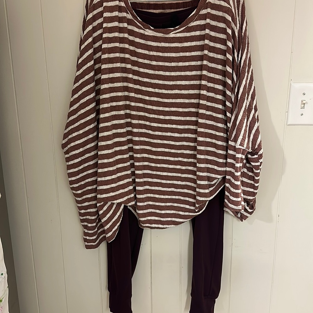 Light plum & white striped oversized shirt. Large (XL also)